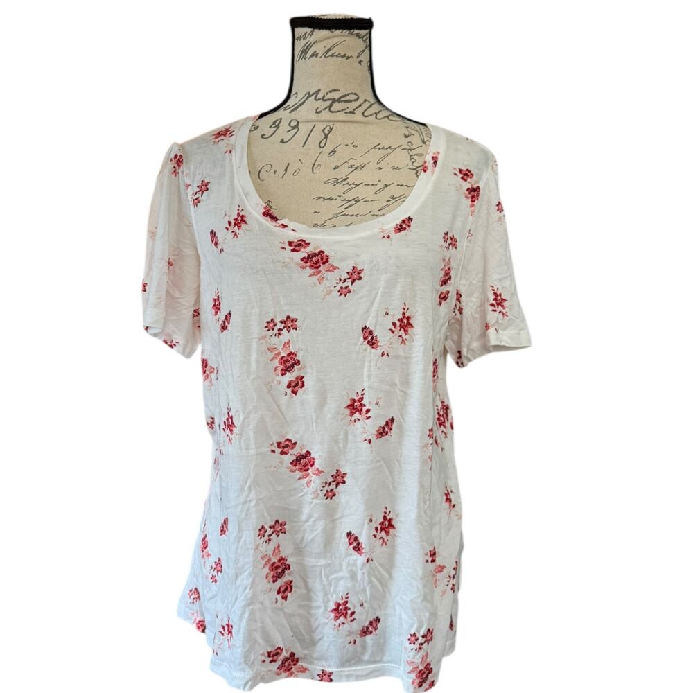Lucky Brand Floral Cream Pink Short Sleeve Shirt Large